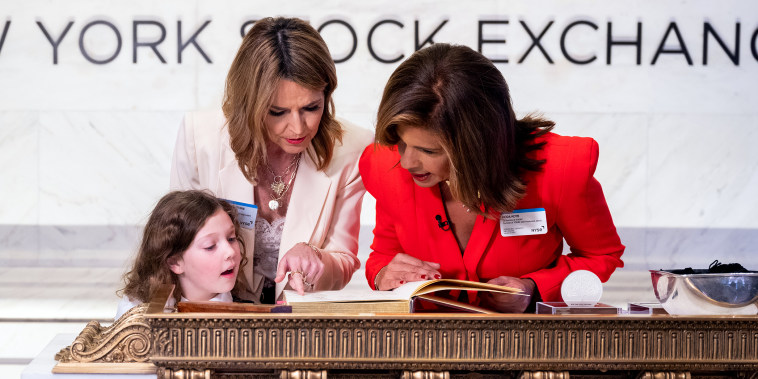 Savannah, daughter Vale, and Hoda at the New York Stock Exchange.