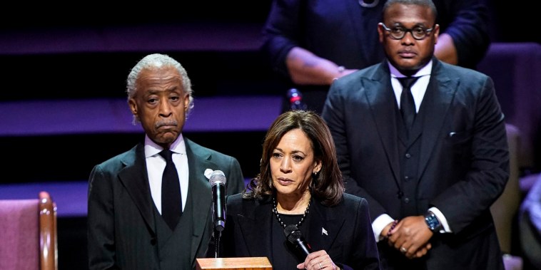 Image: Vice President Kamala Harris speaks during the funeral service for Tyre Nichols at Mississippi Boulevard Christian Church in Memphis, Tenn., on Feb. 1, 2023.
