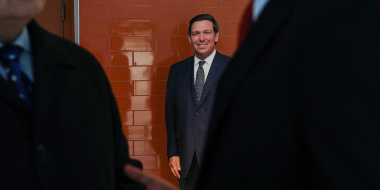 A cardboard cutout of Florida Governor Ron DeSantis at the New Hampshire Republican State Committee fundraiser