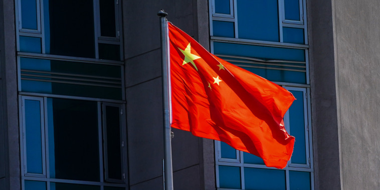 The Chinese flag flies outside the Chinese consulate in New York