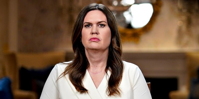 Gov. Sarah Huckabee Sanders, R-Ark., waits to deliver the Republican response to President Biden's State of the Union address, Tuesday, Feb. 7, 2023, in Little Rock, Ark. (Al Drago/Bloomberg, Pool)