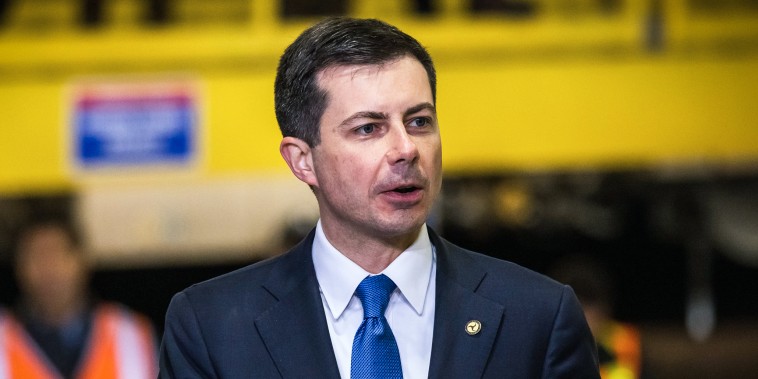 Image: Transportation Secretary Pete Buttigieg gives a speech on the Hudson River tunnel project at the West Side Yard on Jan. 31, 2023 in New York.
