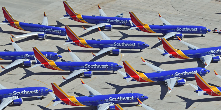Southwest Airlines aircraft parked on the tarmac in Victorville, Calif.