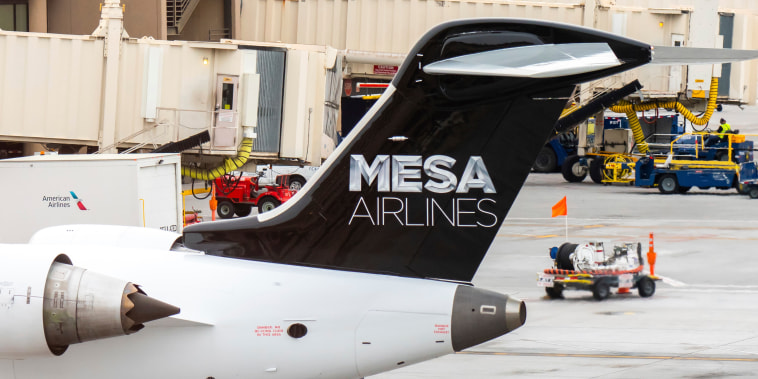 Mesa Airlines aircraft at Phoenix Sky Harbor International Airport in Feb. 2020.