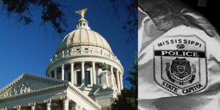 An image of the State Capitol in Jackson, Miss., and the badge of a Mississippi State Capitol Police Officer.
