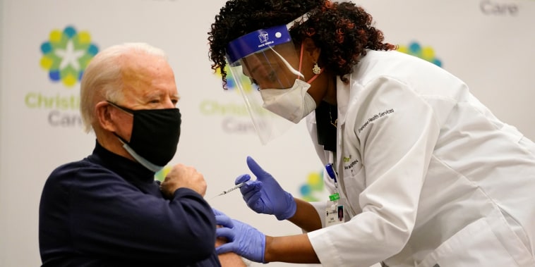 Joe Biden receives his first Covid vaccine at Christiana Hospital in Newark, Del.,