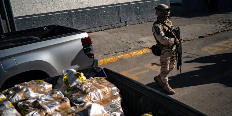 Hundreds of pounds of fentanyl and meth seized near Ensenada in October arrive for officials from Mexicos attorney generals office to be unloaded at their headquarter in Tijuana, Mexico, Tuesday, October 18, 2022. No one was arrested in connection with the seizure.