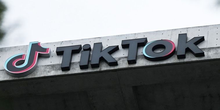 The TikTok logo on outside the company's offices in Culver City, Calif.