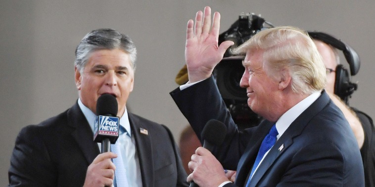 Sean Hannity interviews Donald Trump before a campaign rally in Las Vegas in 2018.