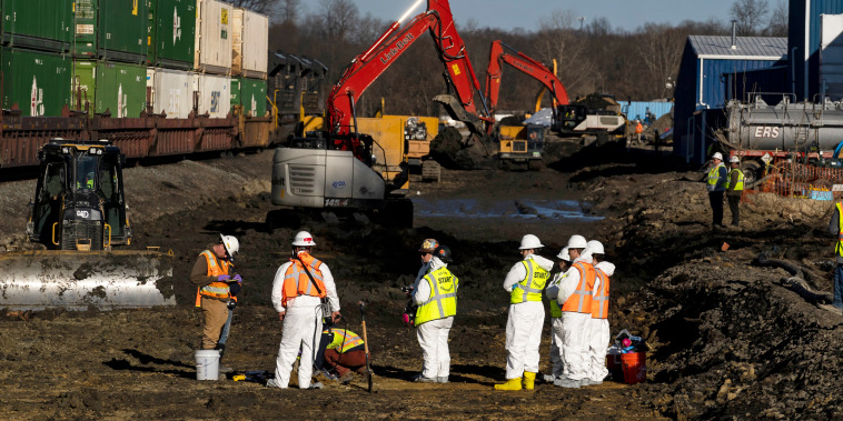 Ohio EPA and EPA contractors collect soil and air samples from the Norfolk Southern derailment site in East Palestine