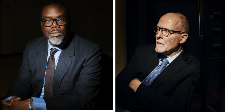 Chicago mayoral candidates Brandon Johnson and Paul Vallas.