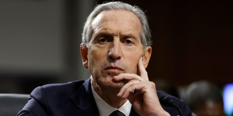 Former Starbucks CEO Howard Schultz testifies before the Senate Health, Education, Labor, and Pensions Committee on March 29, 2023.