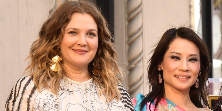Drew Barrymore at the ceremony honoring Lucy Liu with a star on the Hollywood Walk of Fame on May 1, 2019 in Hollywood, California.