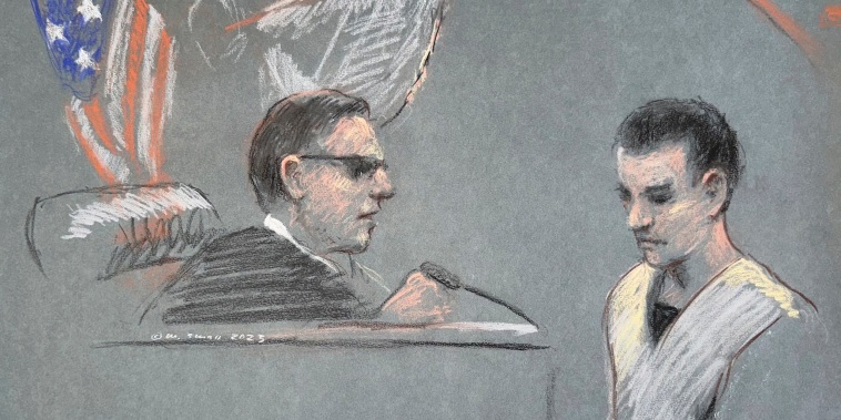 A court sketch of Massachusetts Air National Guardsman Jack Teixeira