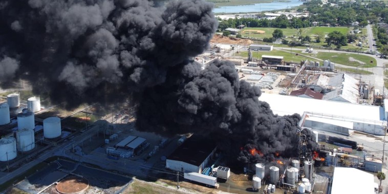 A fire at the Pinova plant in Brunswick, Georgia, on April 15, 2023, sent a large plume of smoke into the air. 