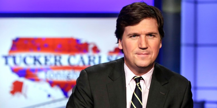 Tucker Carlson on the set of his show "Tucker Carlson Tonight" in 2017.