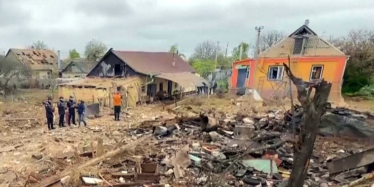 Police at a residential area hit by Russian military strike in Pavlohrad, Ukraine