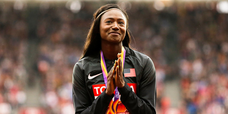 Tori Bowie after winning the gold medal in the women's 100m final during the World Athletics Championships in London on Aug. 7, 2017.