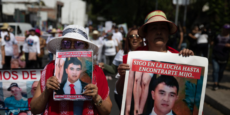 Relatives of missing people during a protest to demand justice on Mother's Day, in Mexico City on May 10, 2023. 