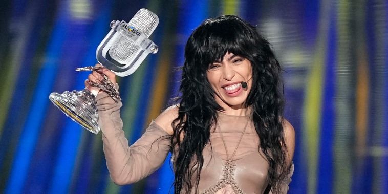 Loreen of Sweden celebrates with the trophy after winning the Grand Final of the Eurovision Song Contest in Liverpool, England, Saturday, May 13, 2023. 