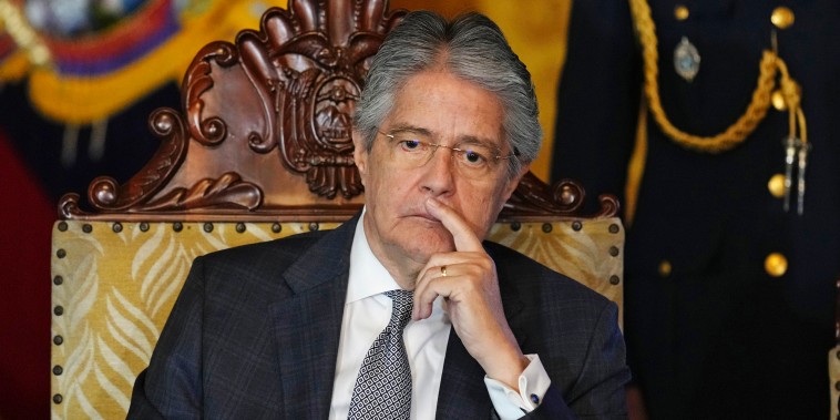 Ecuador's President Guillermo Lasso attends a ceremony at the government palace in Quito on May 11, 2023. 