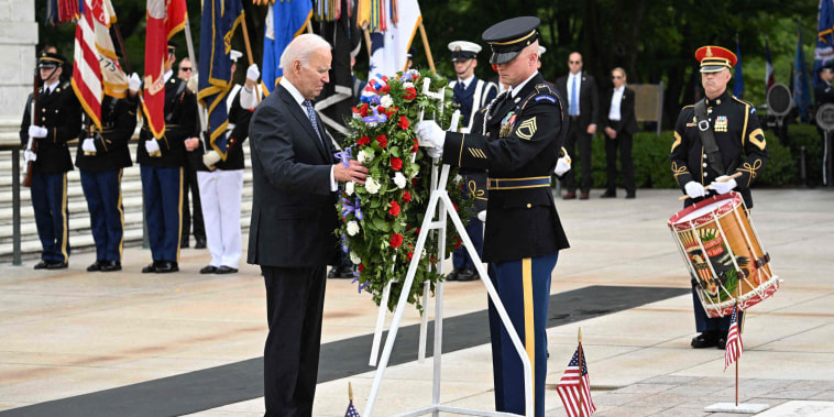 Joe Biden participates in a wreath-laying ceremony at the Tomb of the Unknown Soldier in Arlington National Cemetery in Arlington, Va.
