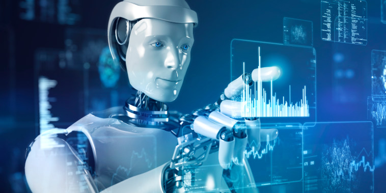 Artificial intelligence robot control futuristic data screen