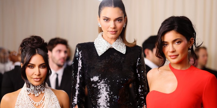 Kim Kardashian, Kendall Jenner and Kylie Jenner attend the 2023 Met Gala celebrating "Karl Lagerfeld: A Line Of Beauty" at The Metropolitan Museum of Art on May 1.