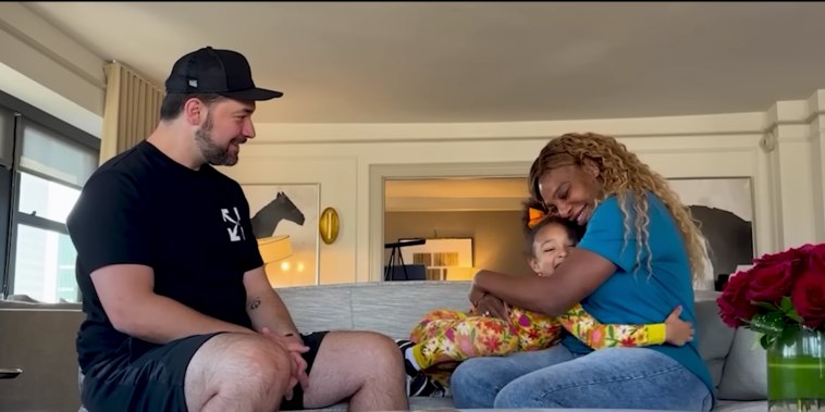 Serena Williams and husband Alexis Ohanian telling their daughter she is going to be a big sister.