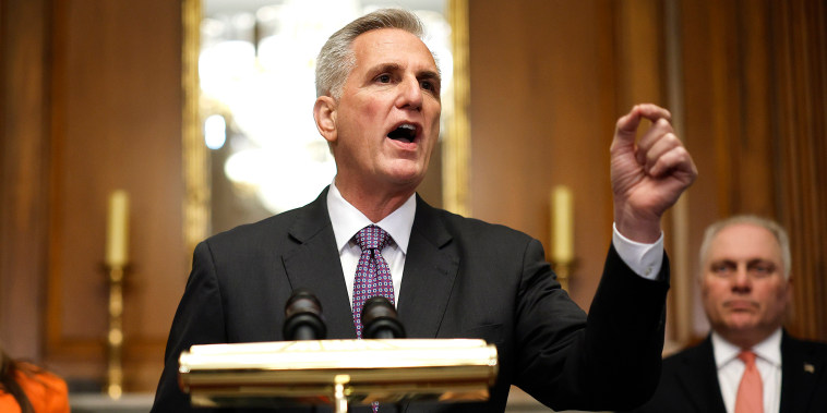 WASHINGTON, DC - MAY 31: Speaker of the House Kevin McCarthy (R-CA) holds a news conference after the House passed The Fiscal Responsibility Act of 2023 in the Rayburn Room at the U.S. Capitol on May 31, 2023 in Washington, DC. With a bipartisan vote of 314 to 117, the House passed the legislation to raise the nationâ€™s borrowing limit through 2024 and send it to Senate with less than six days until a June 5 default deadline.