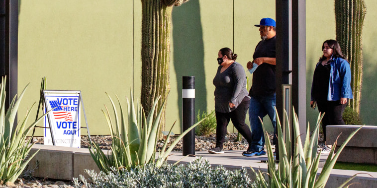 Voters arrive at a polling location on Nov. 3, 2020 in Eloy, Pinal County, Ariz.