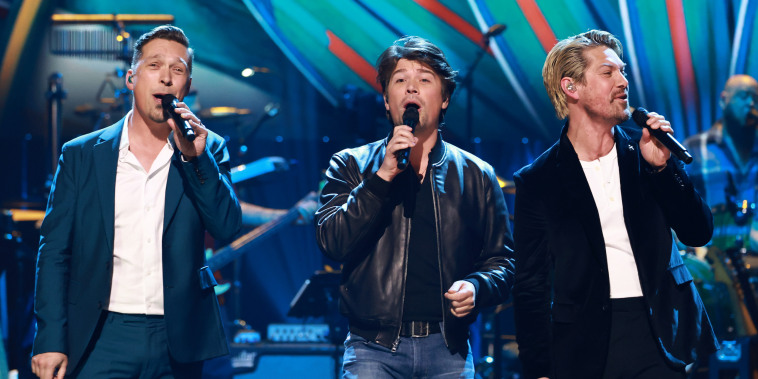 Isaac, Zac and Taylor Hanson performing during A Grammy Salute to The Beach Boys at Dolby Theatre on Feb. 8, 2023 in Hollywood, California.