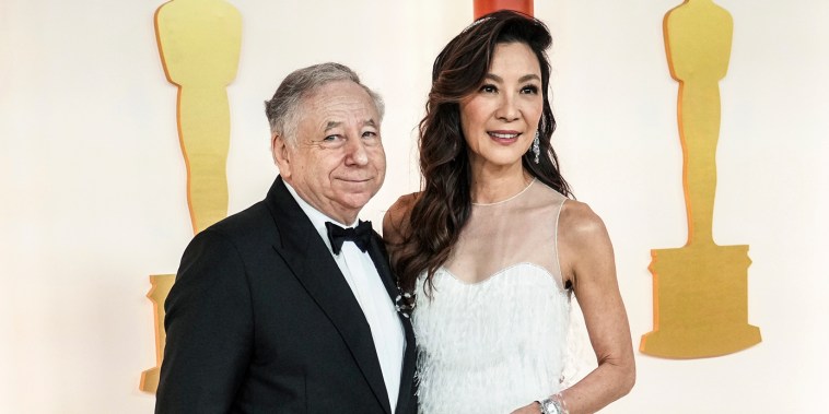 Jean Todt and Michelle Yeoh at the The 95th Academy Awards in Los Angeles on March 12, 2023. 