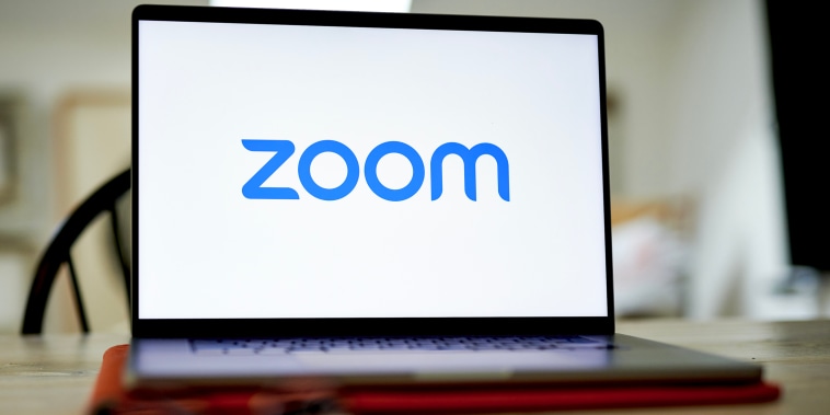 The Zoom logo on a laptop in Germantown, New York on May 13, 2023. 
