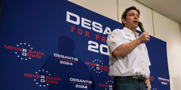 Image: Fla. Gov. Ron DeSantis at a campaign event in Cedar Falls, Iowa, on Aug. 5. 
