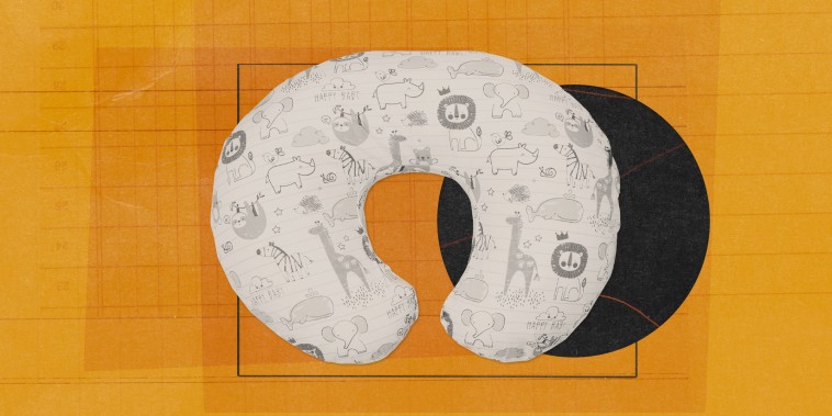 Photo illustration of a Boppy Original Nursing Pillow.