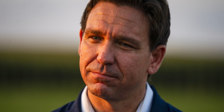 Gov. of Florida, Ron DeSantis and 2024 Republican presidential candidate, during a campaign stop at the Field of Dreams in Dyersville, Iowa on Aug. 24, 2023.