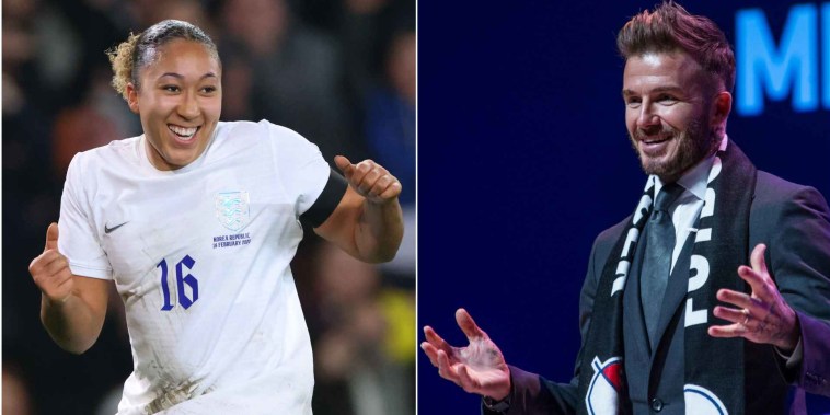 Lauren James, delantera de la Selección de Inglaterra, y el ex futbolista David Beckham.