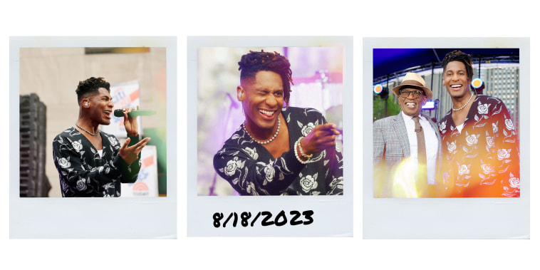 Polaroids of Jon Batiste performing on the plaza at studio 1A for the TODAY show