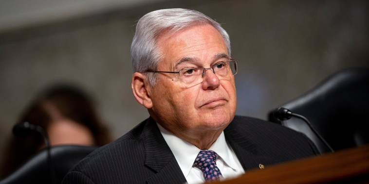 Senator Bob Menendez, a Democrat from New Jersey, during a Senate Banking, Housing, and Urban Affairs Committee hearing in Washington, DC, US, on Tuesday, May 16, 2023. The fight over who bears the blame for the recent US bank failures will turn ever more political today when lawmakers grill the lenders' former senior managers and top regulators. Photographer: Al Drago/Bloomberg via Getty Images