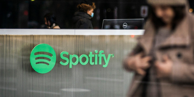 The Spotify headquarters building on Jan. 23, 2023 in New York.