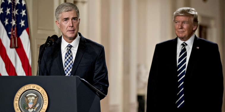 From left; Neil Gorsuch, federal appeals court judge speaks after being nominated as an associate justice of the U.S. Supreme Court by former U.S. President Donald Trump during a ceremony in Washington, D.C. on Jan. 31, 2017. 