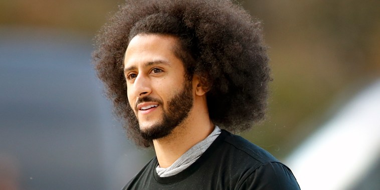 FILE - In this Nov. 16, 2019, file photo, free agent quarterback Colin Kaepernick arrives for a workout for NFL football scouts and media in Riverdale, Ga. Kaepernick is getting his first chance to work out for an NFL team since last playing in the league in 2016 when he started kneeling during the national anthem to protest police brutality and racial inequality.  Two people familiar with the situation said on Wednesday, May 25, 2022, that Kaepernick will work out for the Las Vegas Raiders. (AP Photo/Todd Kirkland, File)