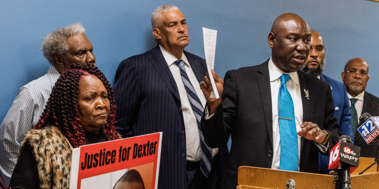 Attorney Benjamin Crump speaks about Dexter Wade in Jackson, Miss., on Oct. 30, 2023.