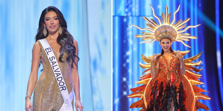Miss El Salvador, Isabella García-Manzo, en la competencia preliminar de traje típico y traje de gala en Miss Universo 72ª edición.