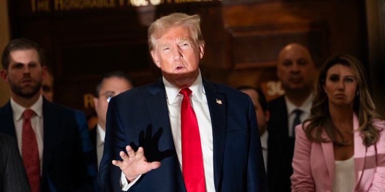 Former U.S. President Donald Trump speaks to the media during his trial in New York State Supreme Court  in New York City on Dec. 7, 2023. 
