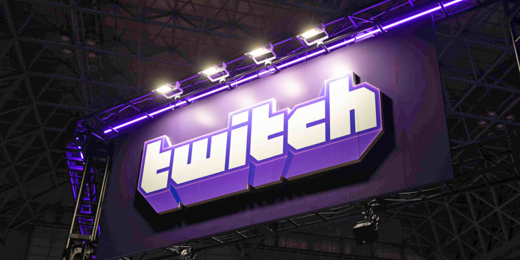 Online streaming Platform Twitch branding seen at the Tokyo