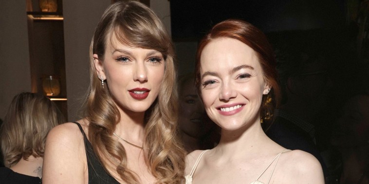 Taylor Swift and Emma Stone at the Poor Things film premiere.