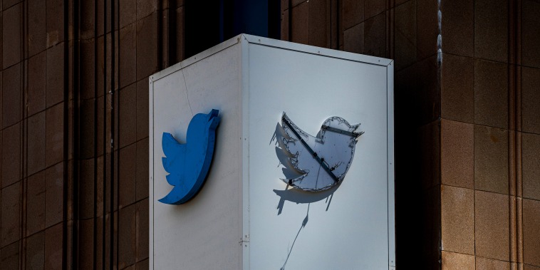 Image: A partially removed sign at Twitter headquarters