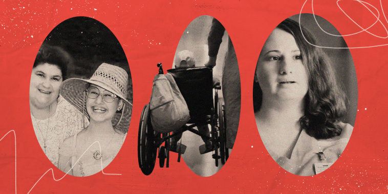 Circular images of Gypsy and her mother, her in a wheelchair, and her speaking in prison